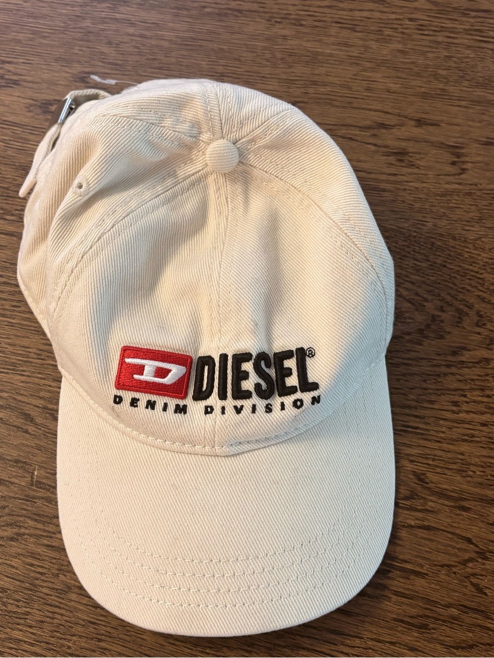 Diesel Cream Baseball Cap with Red Accent